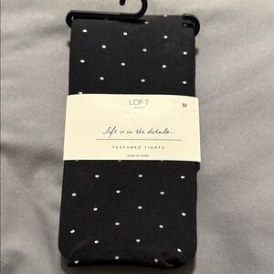 LOFT Textured Black Tights with White Dots